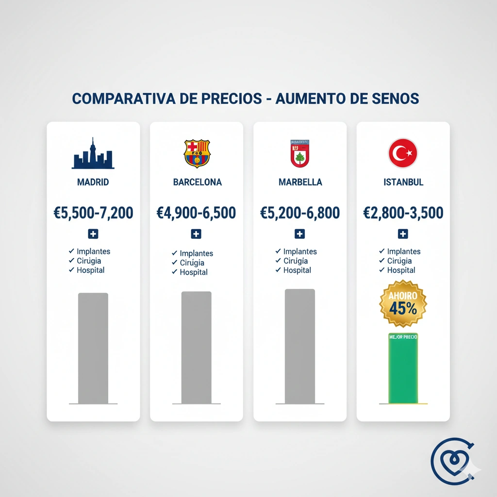 Precio aumento pecho Madrid Barcelona Marbella Estambul - comparativa 2026 ahorro 45%
