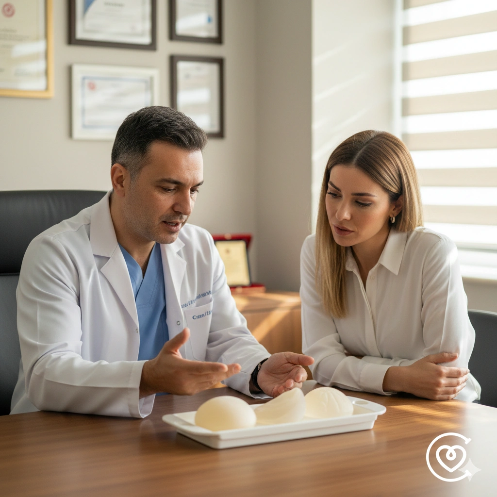 Consulta aumento pecho Turquía - cirujano explicando tipos implantes mamarios paciente española