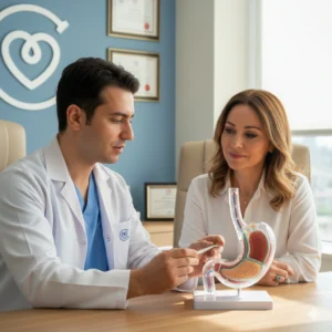 Consulta manga gástrica Turquía - cirujano explicando procedimiento sleeve gástrico paciente española