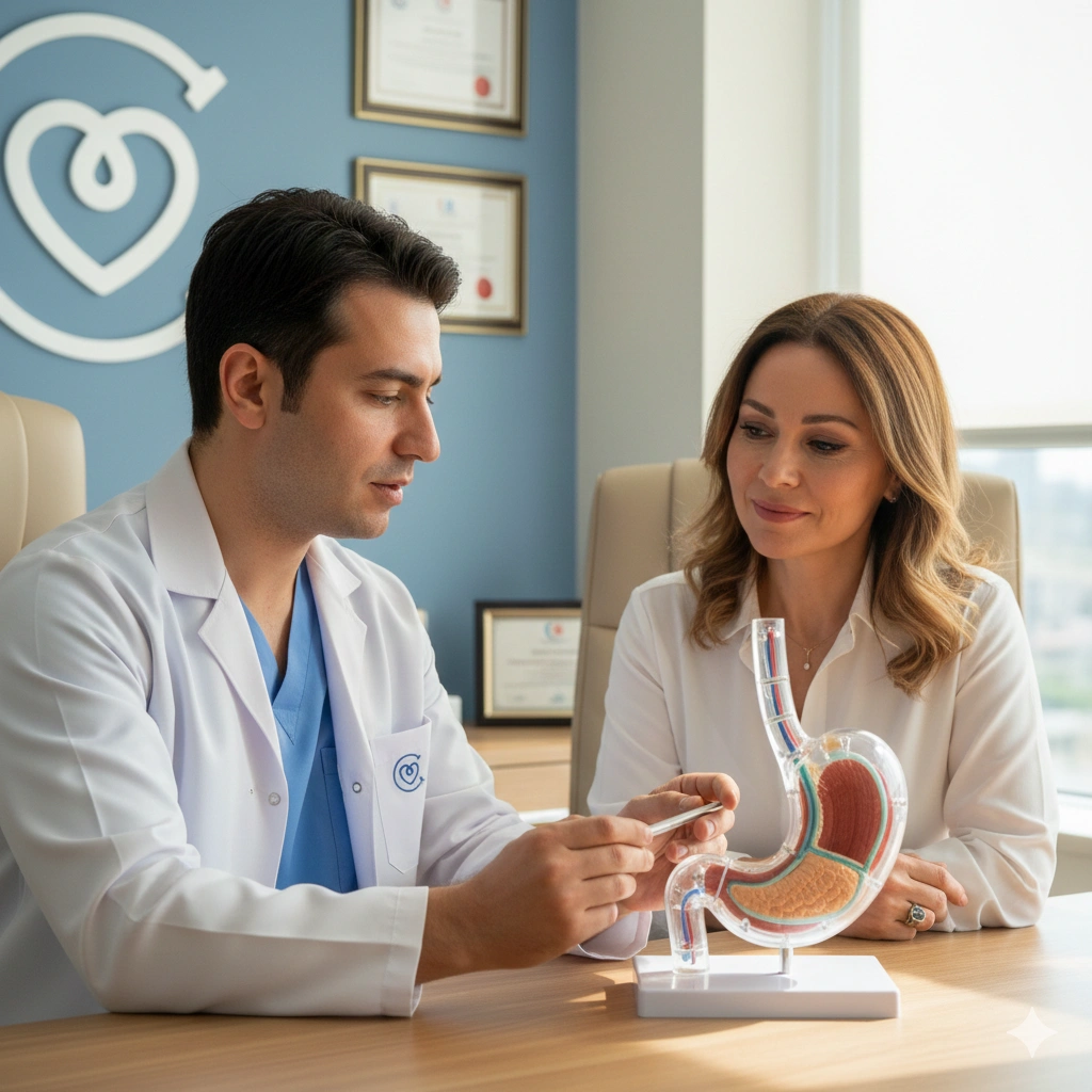 Consulta manga gástrica Turquía - cirujano explicando procedimiento sleeve gástrico paciente española