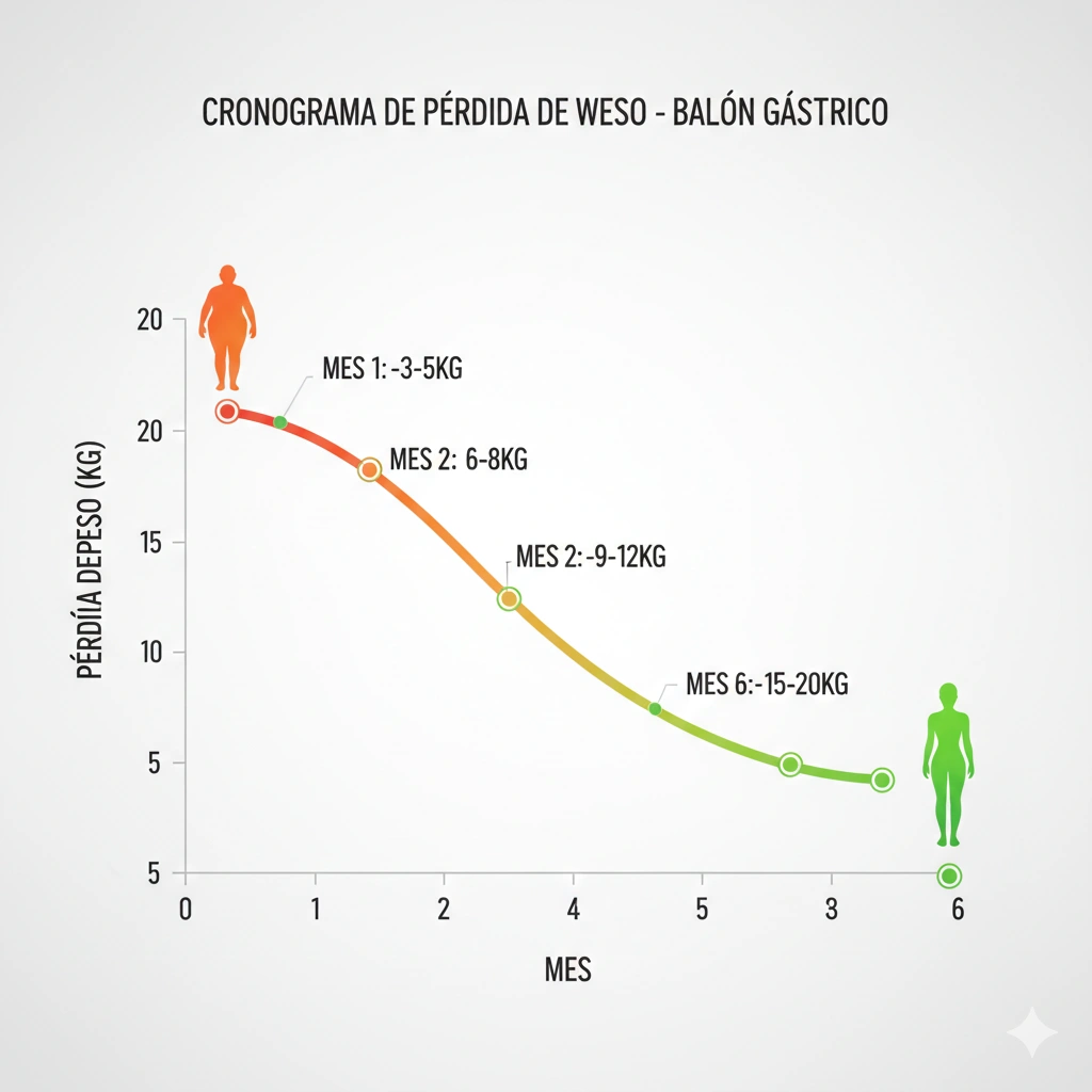 Resultados balón gástrico 6 meses - pérdida peso timeline promedio 15-20kg Turquía