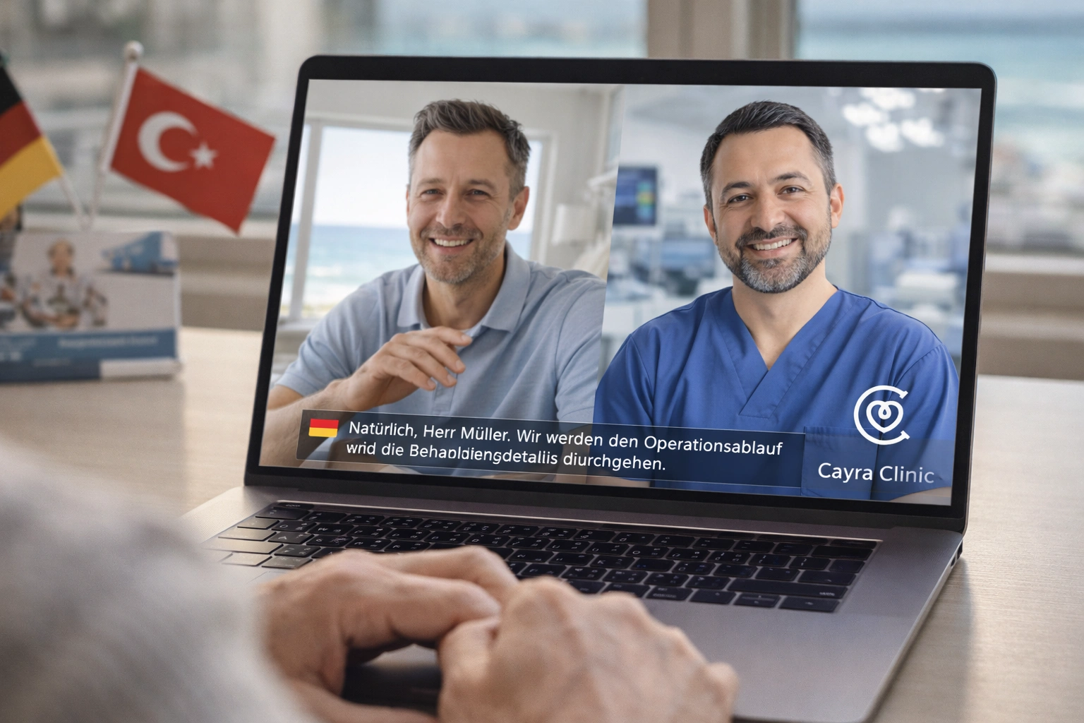 Consulta virtual en alemán paciente residente Mallorca con cirujano Cayra Clinic Estambul - coordinación multilingüe