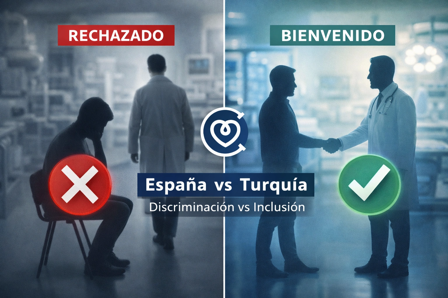 Comparación España vs Turquía - rechazo discriminatorio cirugía estética VIH en España versus aceptación inclusiva hospitales acreditados JCI Turquía
