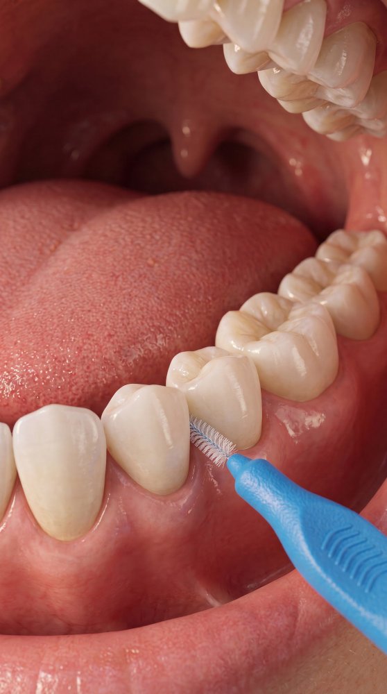 Antes y después del tratamiento de periodontitis en Clínica Cayra, paciente con reducción de sondaje.