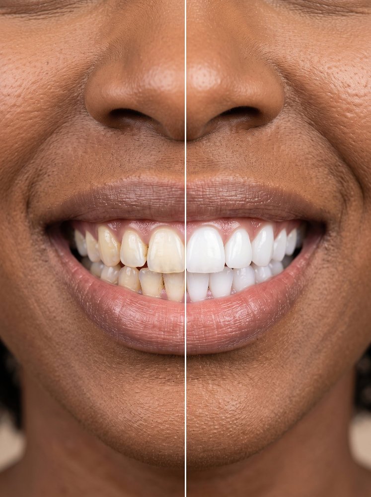 Resultados antes y después del blanqueamiento dental avanzado.