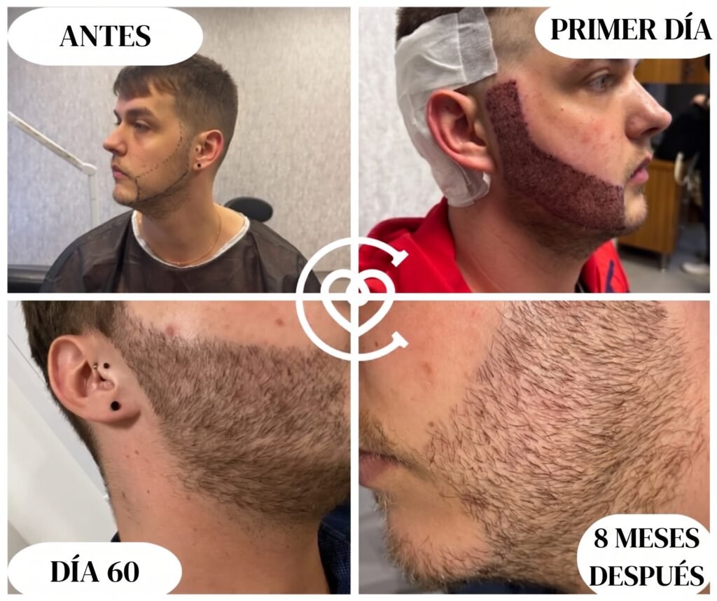 trasplante de barba antes y después