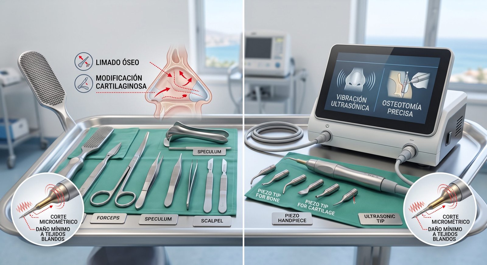 Comparativa de instrumental médico para rinoplastia tradicional y ultrasónica piezoeléctrica